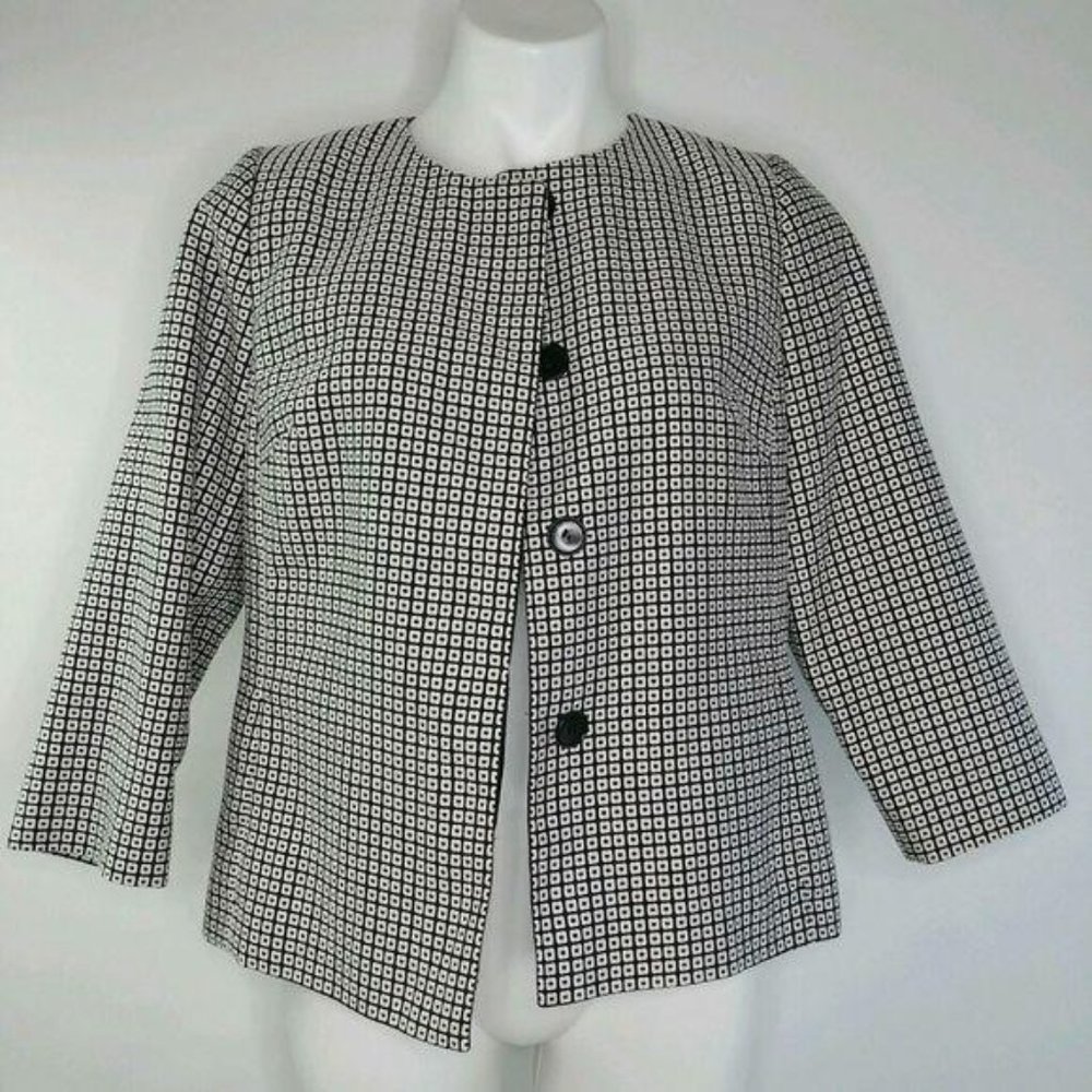 Talbots Black & White Geometric Pattern Jacket 8P